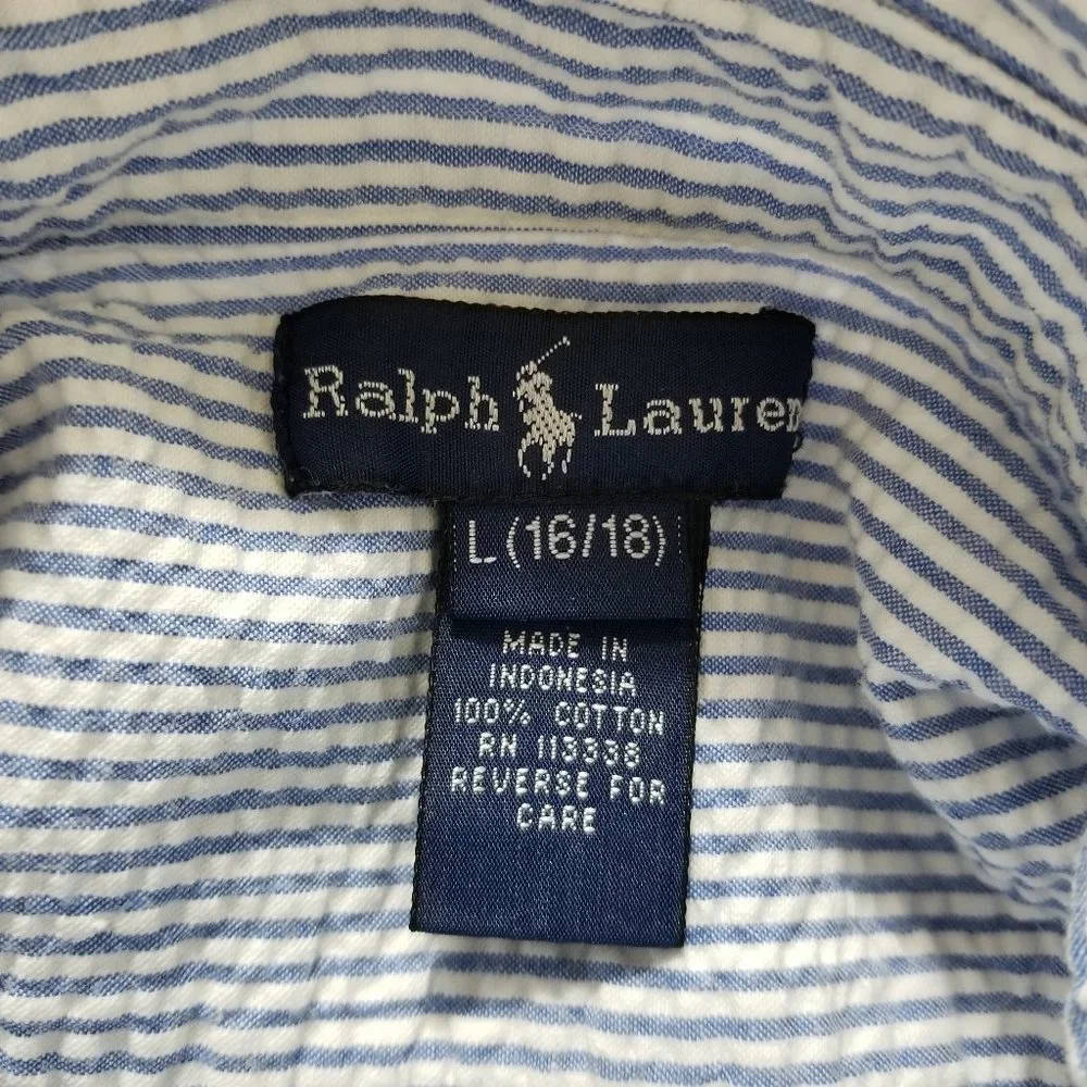 Ralph Lauren shirt Large 16/18 seersucker striped button down polo preppy cotton